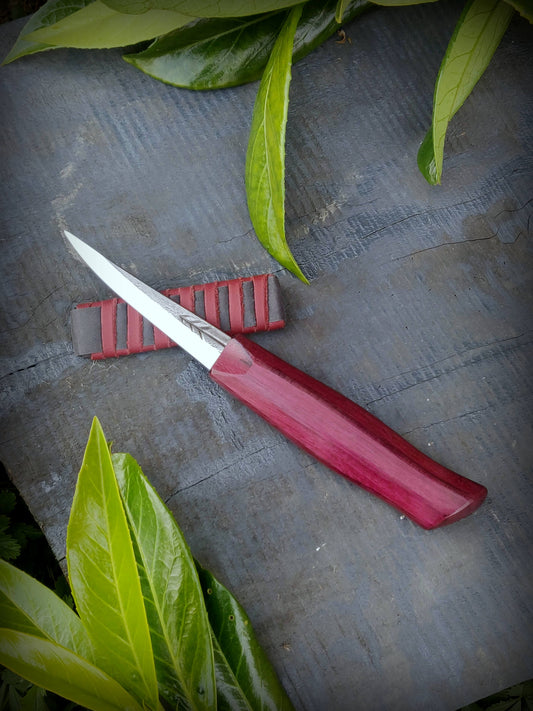85mm Woodcarving knife, whittling knife with purple heart handle