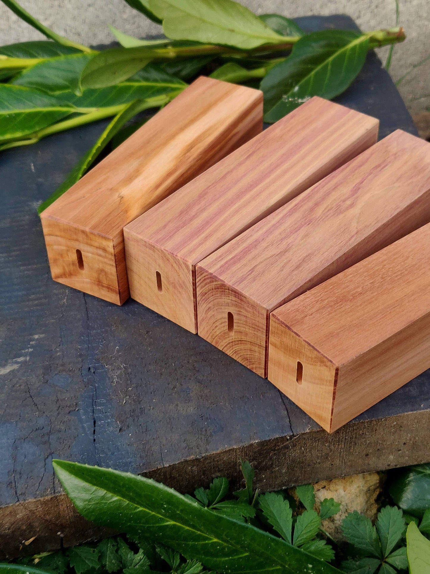 Plum knife handle block, 40x40x145mm with premade hole. Woodcarving