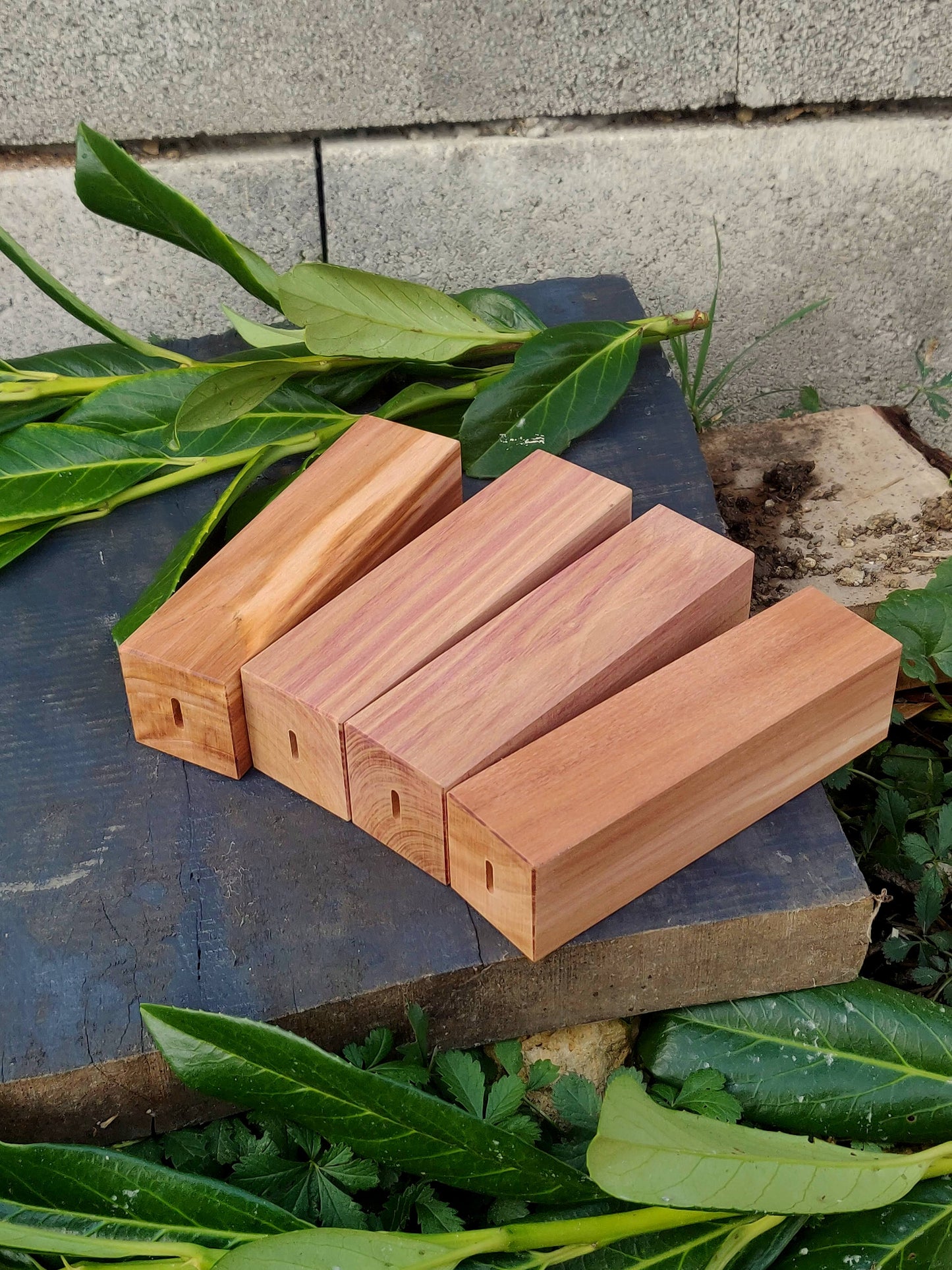Plum knife handle block, 40x40x145mm with premade hole. Woodcarving