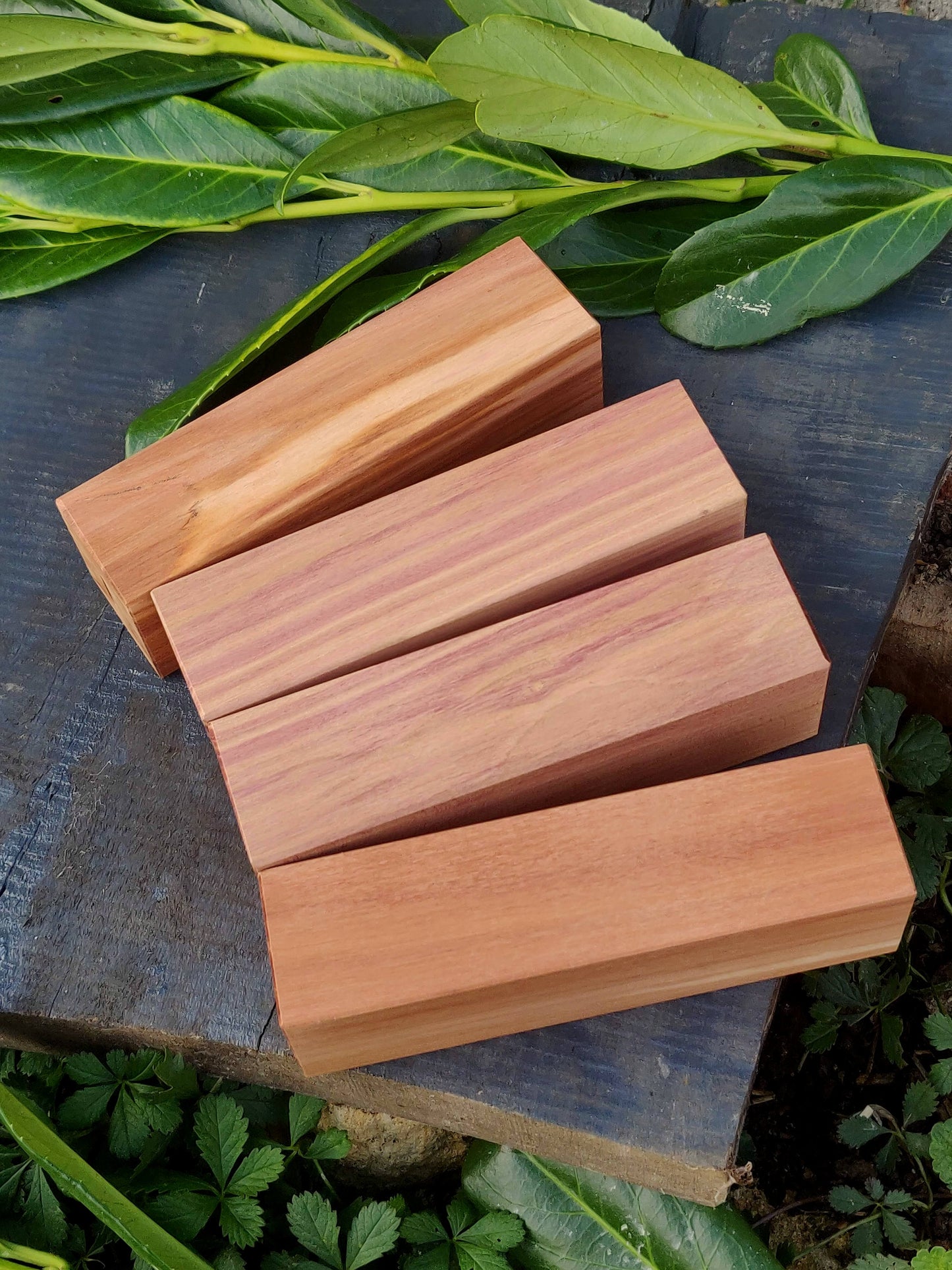 Plum knife handle block, 40x40x145mm with premade hole. Woodcarving