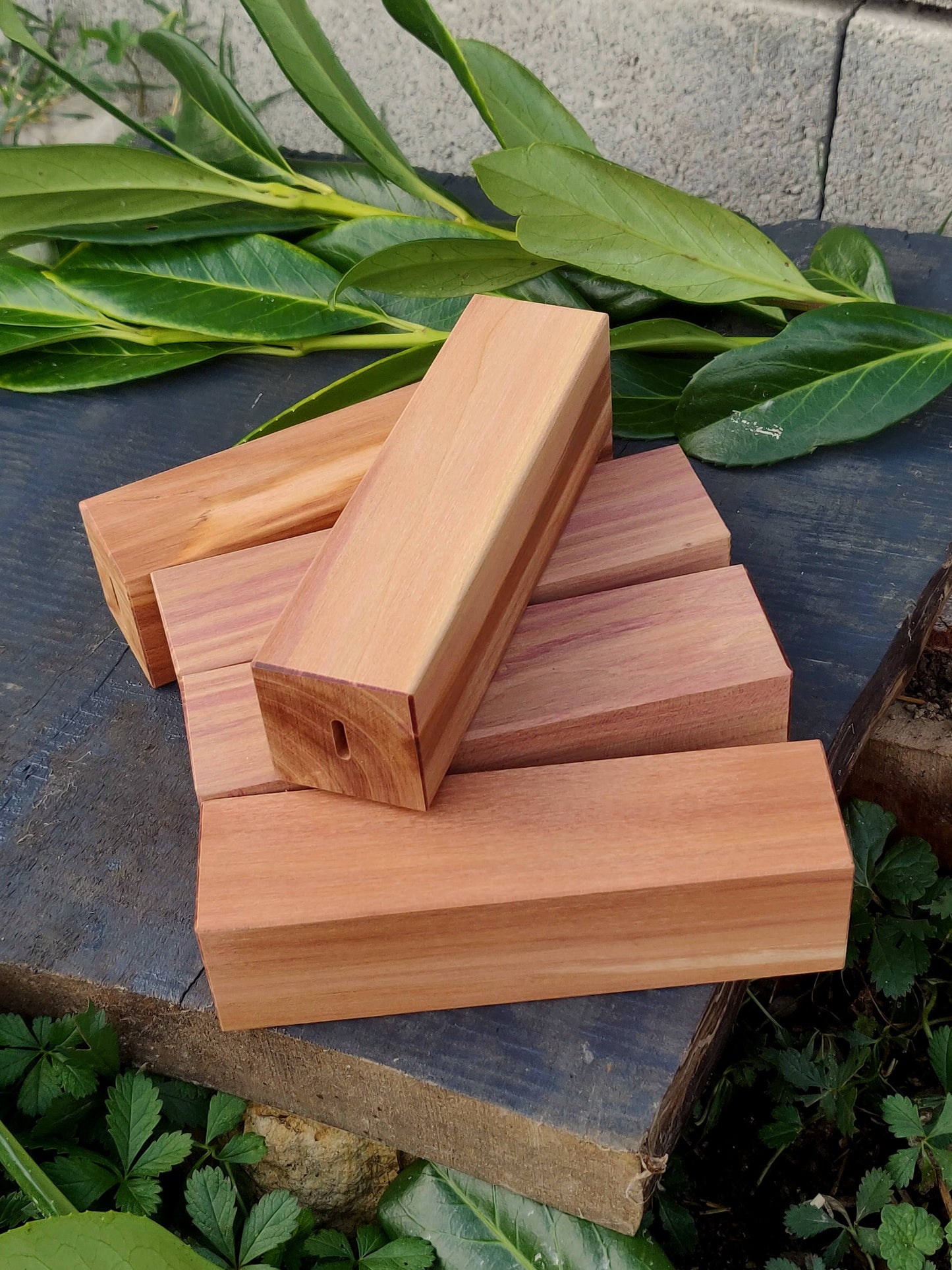 Plum knife handle block, 40x40x145mm with premade hole. Woodcarving