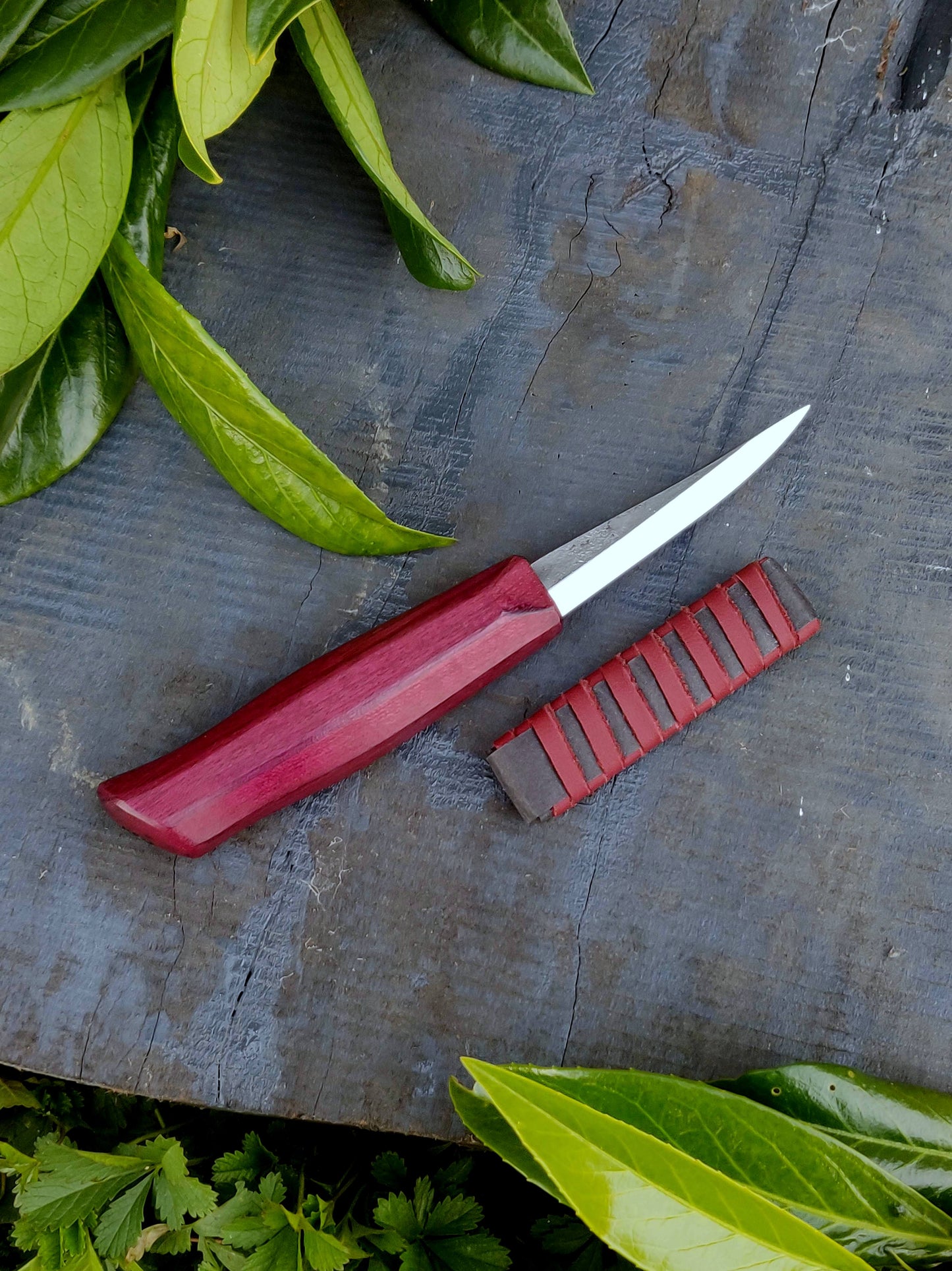 85mm Woodcarving knife, whittling knife with purple heart handle