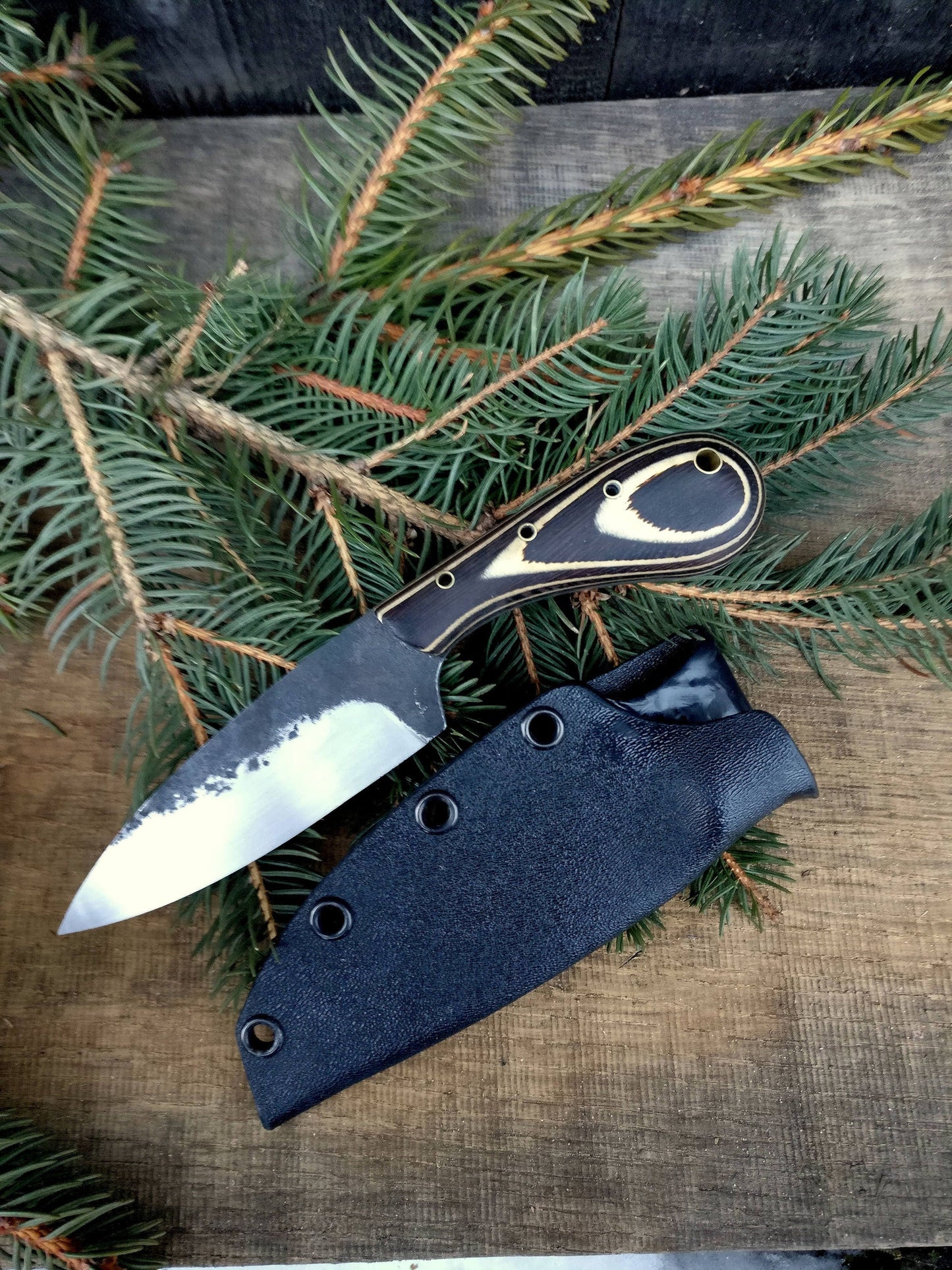 Drop point knife, Skinning knife with kydex sheath, Skinner, Hunting knife, Fishing knife, Camp knife, Bird and trout knife
