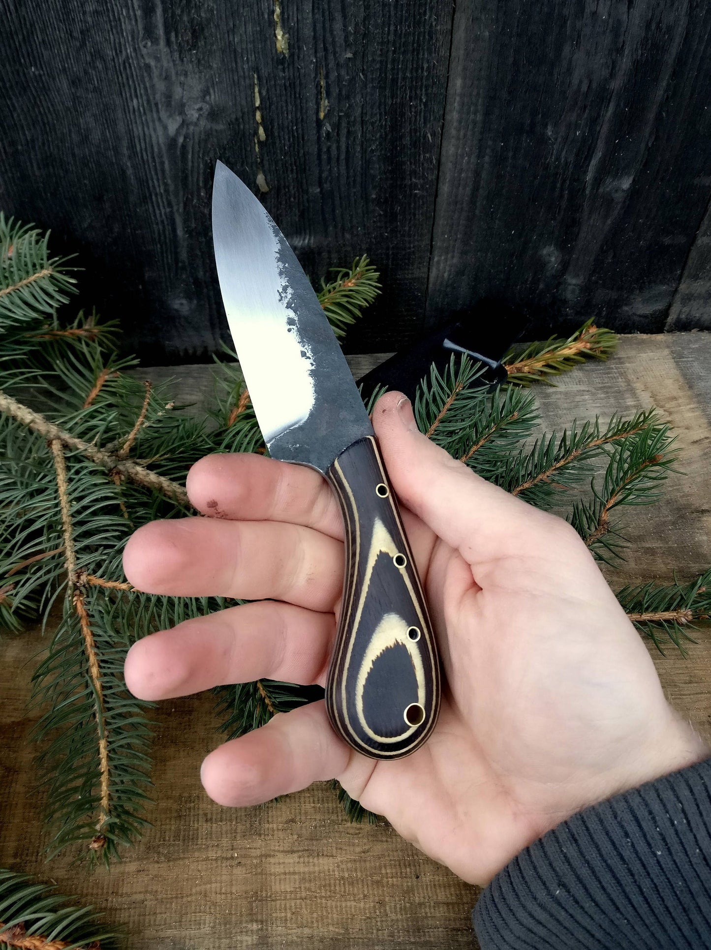 Drop point knife, Skinning knife with kydex sheath, Skinner, Hunting knife, Fishing knife, Camp knife, Bird and trout knife