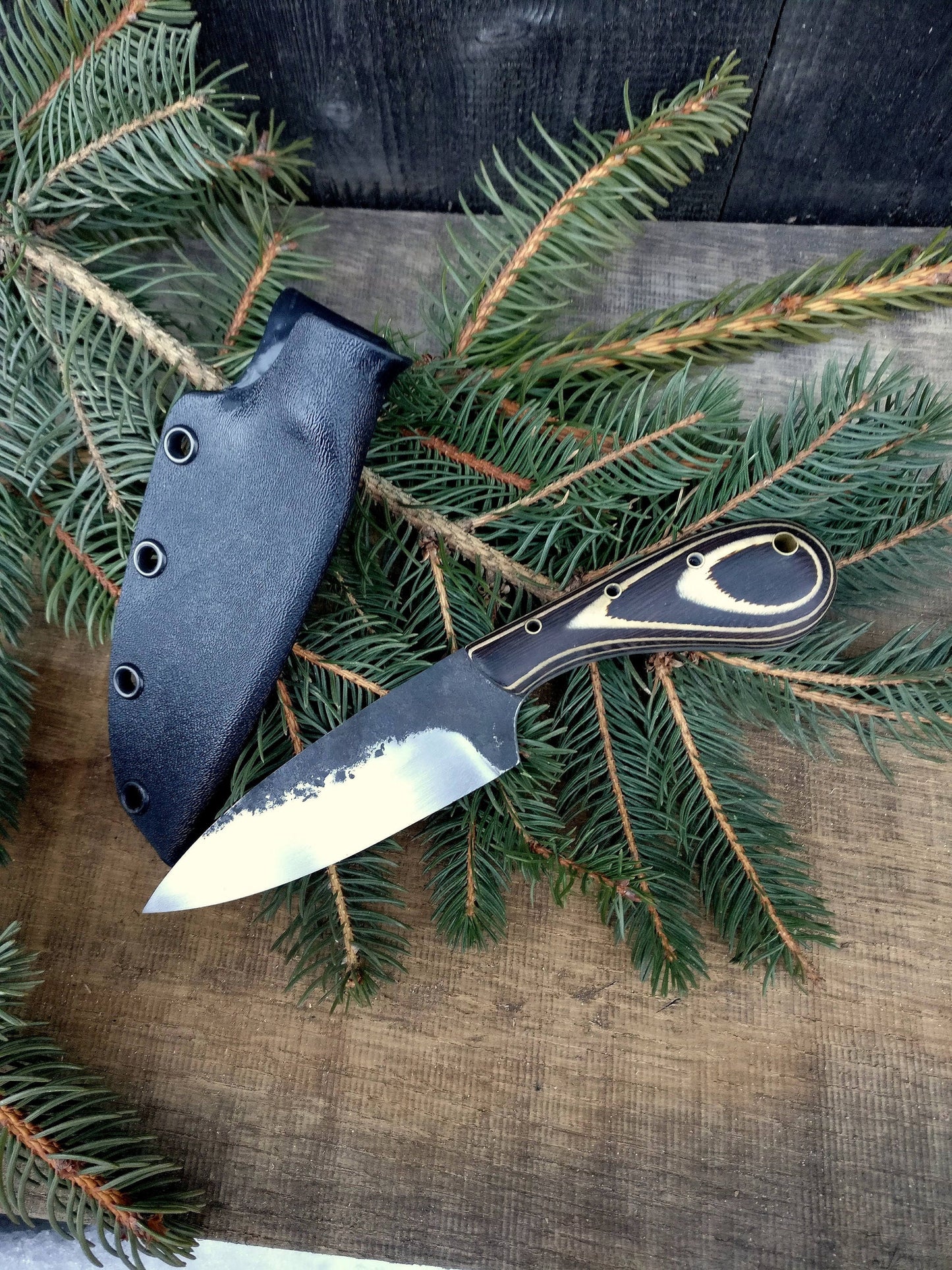 Drop point knife, Skinning knife with kydex sheath, Skinner, Hunting knife, Fishing knife, Camp knife, Bird and trout knife