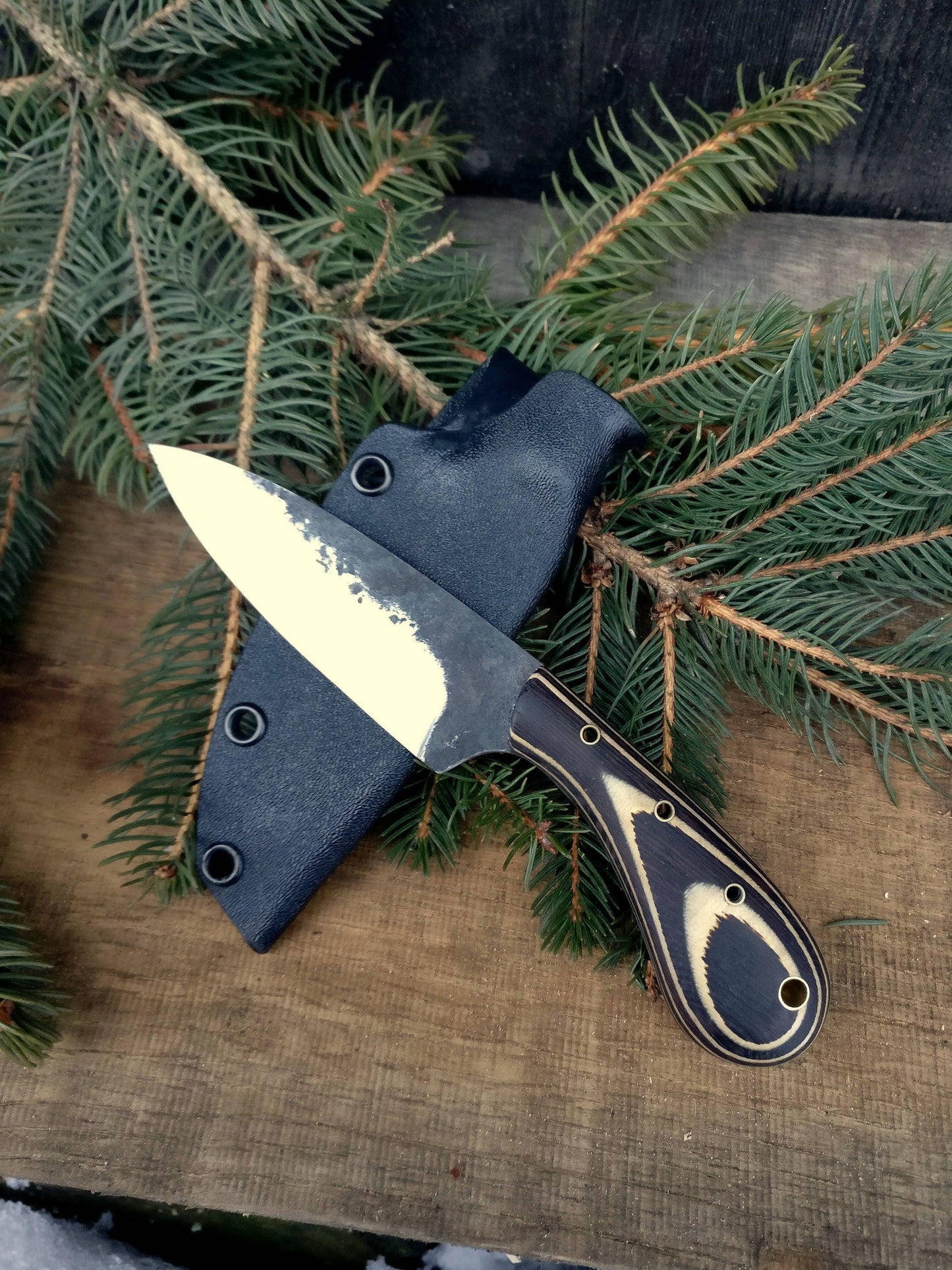 Drop point knife, Skinning knife with kydex sheath, Skinner, Hunting knife, Fishing knife, Camp knife, Bird and trout knife