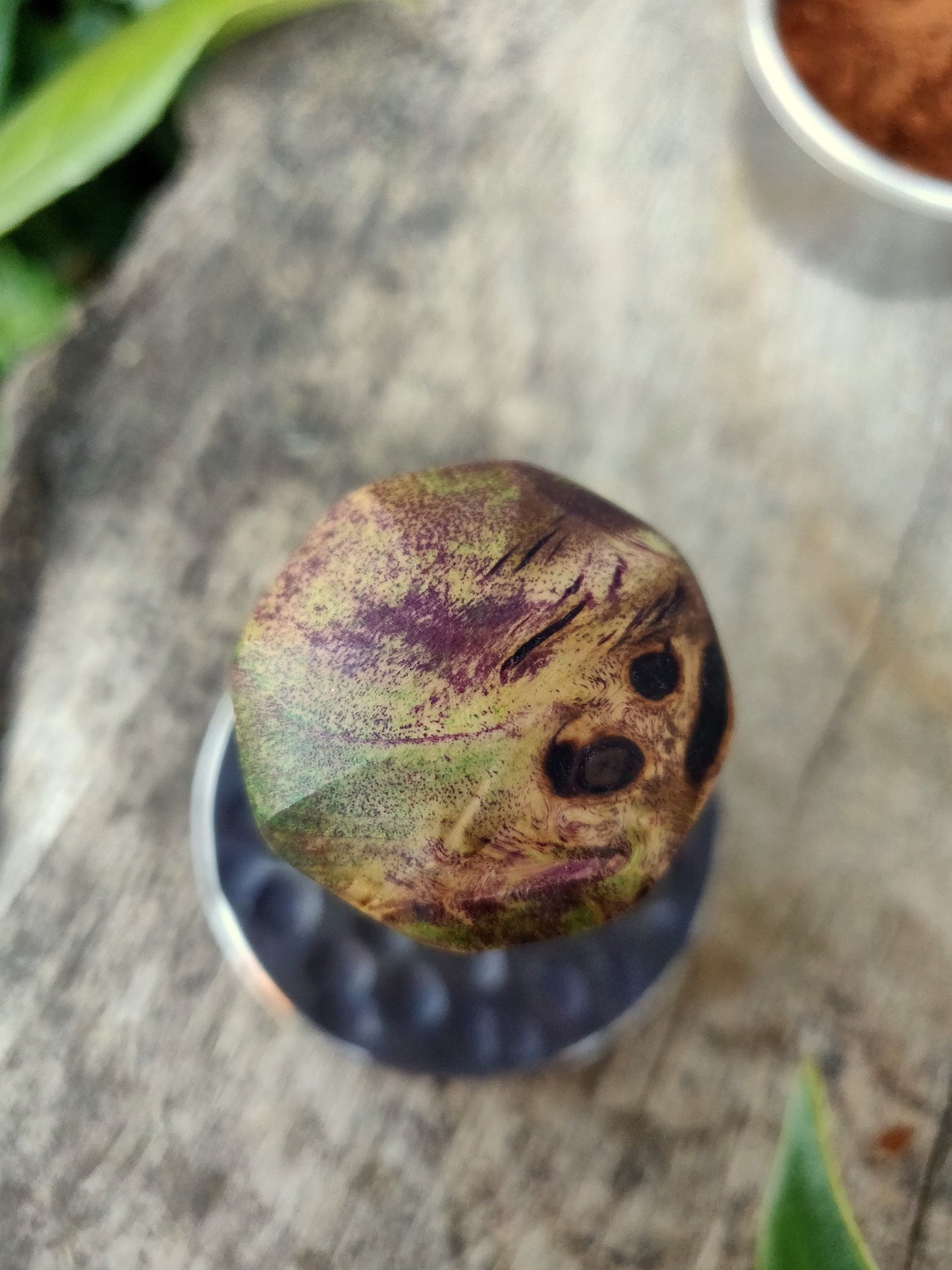 Coffee tamper, 58.5mm, Multicolored stabilized poplar wood, Stainless steel tamper, Handmade coffee tamper