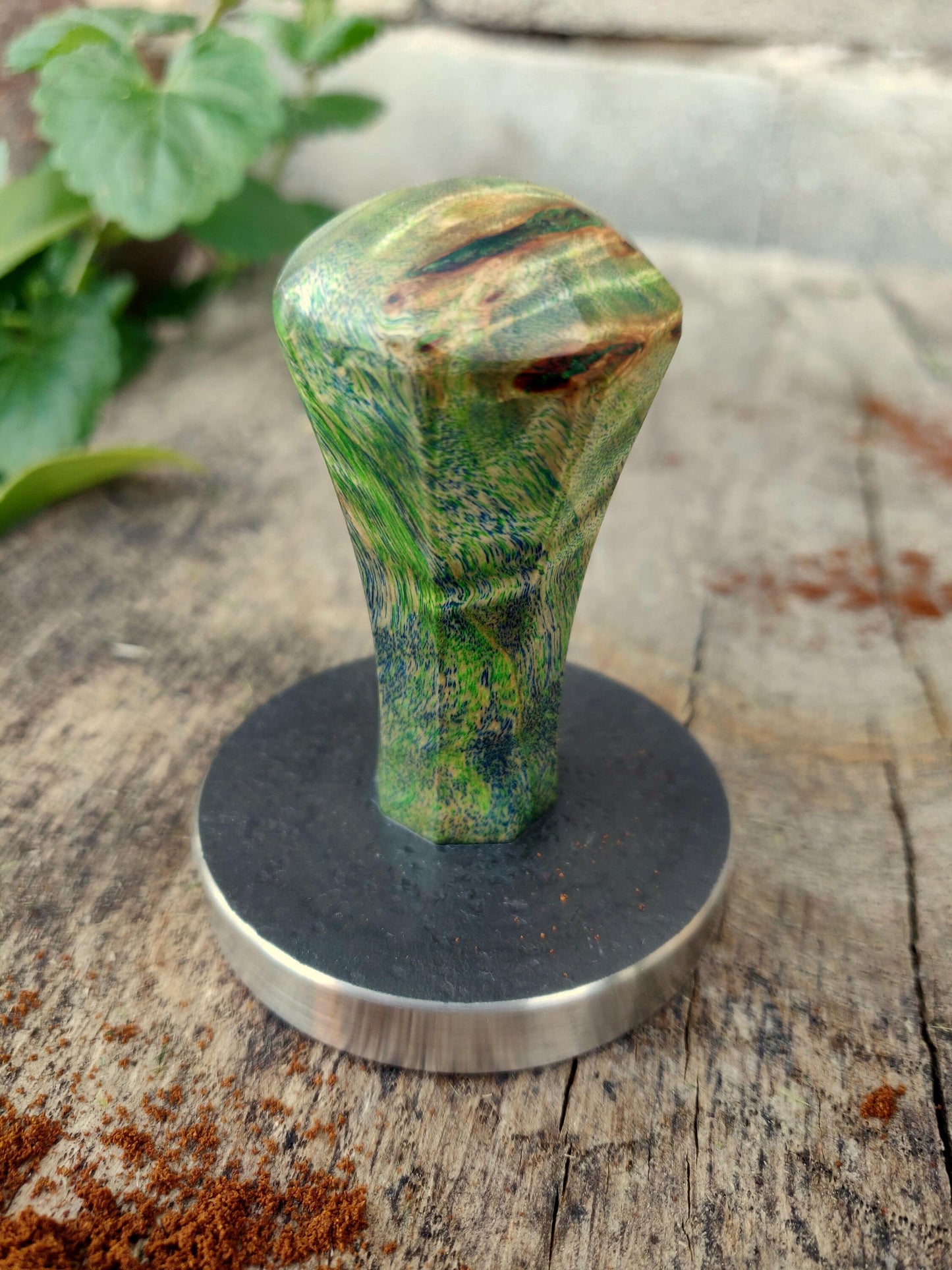 Coffee tamper, 58mm, Multicolored stabilized poplar wood, Stainless steel tamper, Handmade coffee tamper