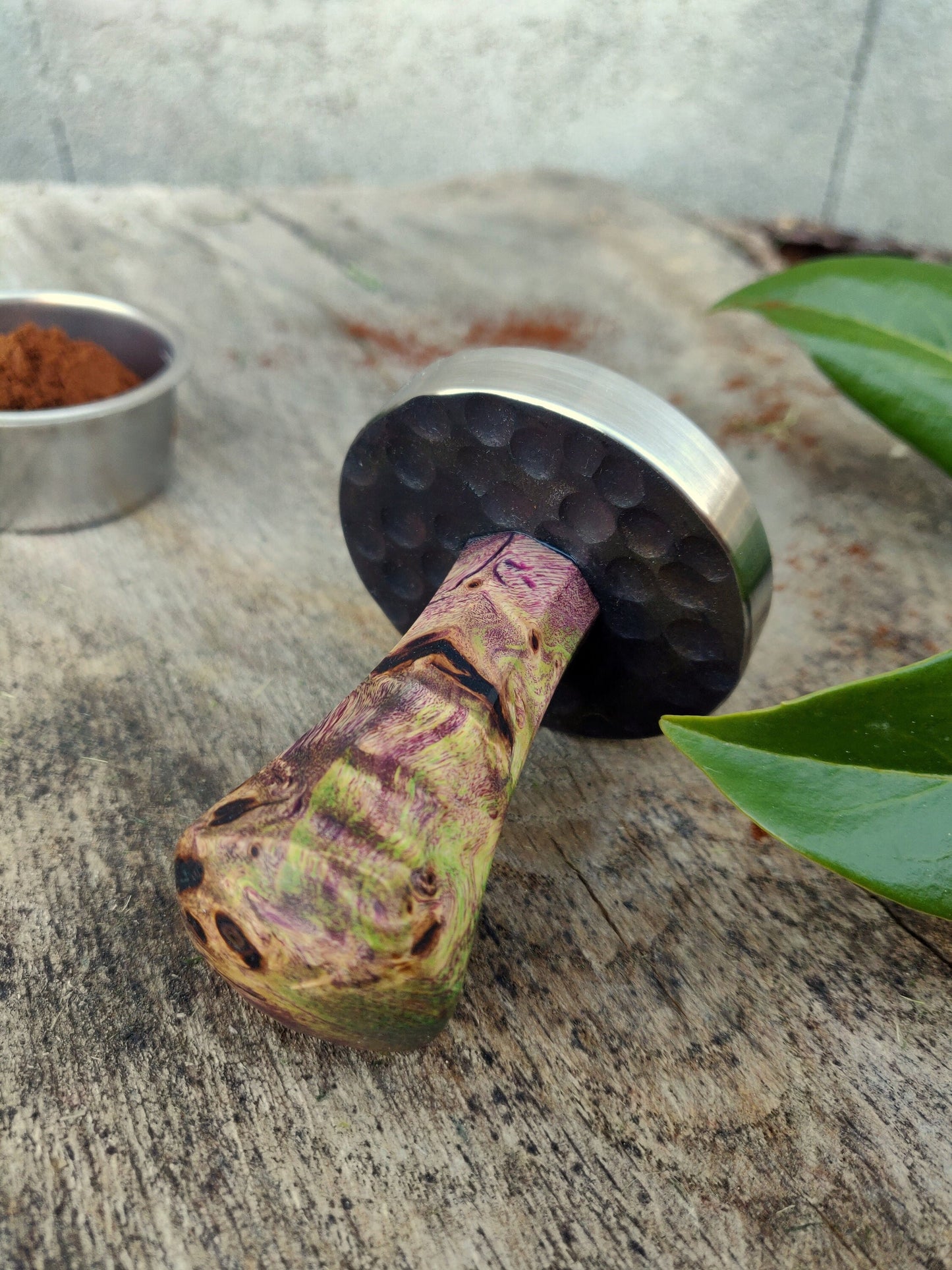 Coffee tamper, 58.5mm, Multicolored stabilized poplar wood, Stainless steel tamper, Handmade coffee tamper
