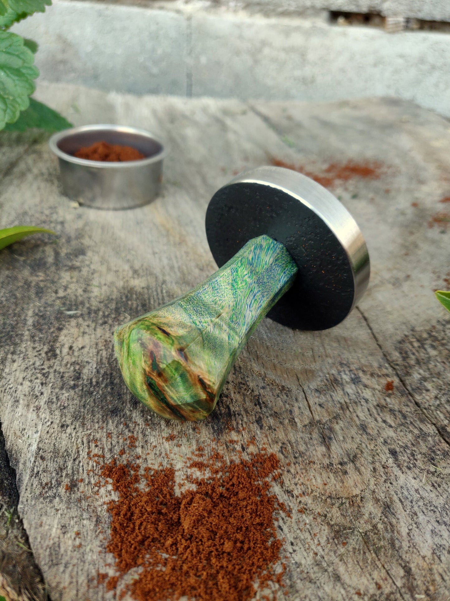 Coffee tamper, 58mm, Multicolored stabilized poplar wood, Stainless steel tamper, Handmade coffee tamper
