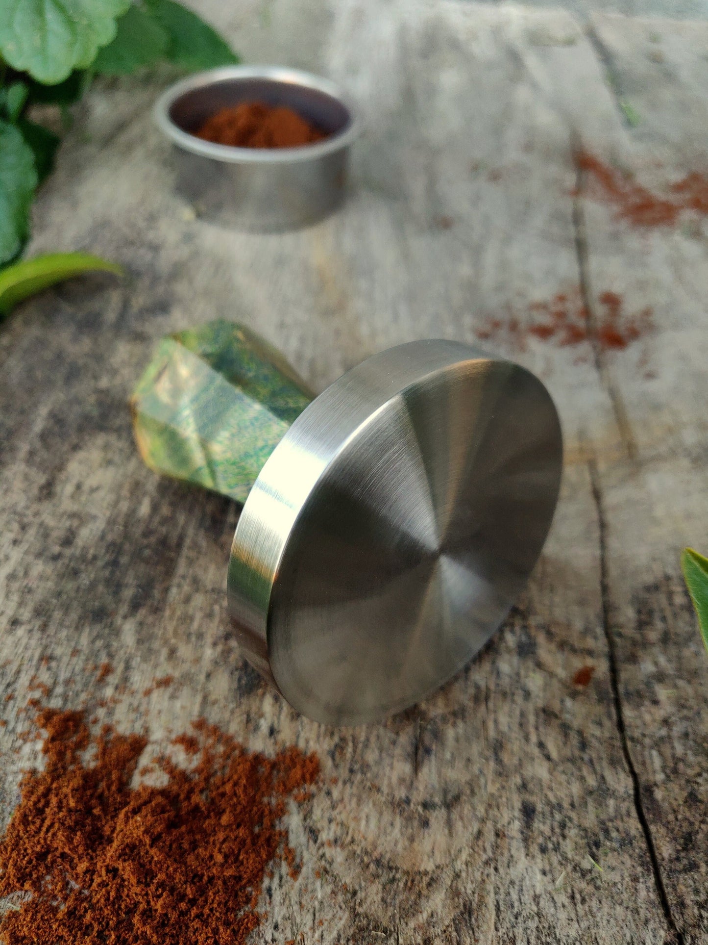 Coffee tamper, 58mm, Multicolored stabilized poplar wood, Stainless steel tamper, Handmade coffee tamper