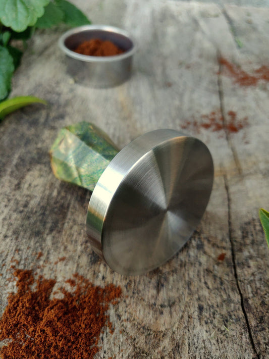 Coffee tamper, 58mm, Multicolored stabilized poplar wood, Stainless steel tamper, Handmade coffee tamper