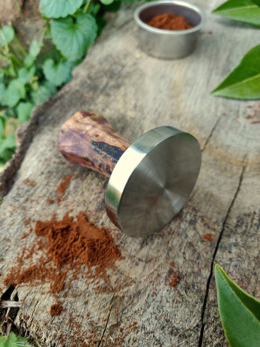 Coffee tamper, 51mm, Multicolored stabilized poplar wood, Stainless steel tamper, Handmade coffee tamper