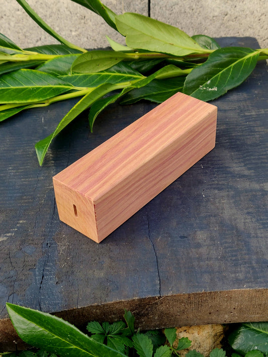 Plum knife handle block, 40x40x145mm with premade hole. Woodcarving