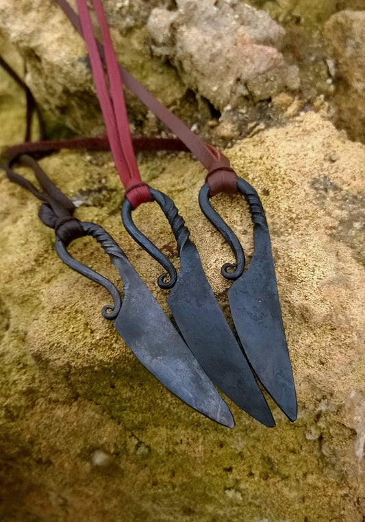 Viking knife pendant, Blacksmith knife, Viking Knife with natural cut leather cord