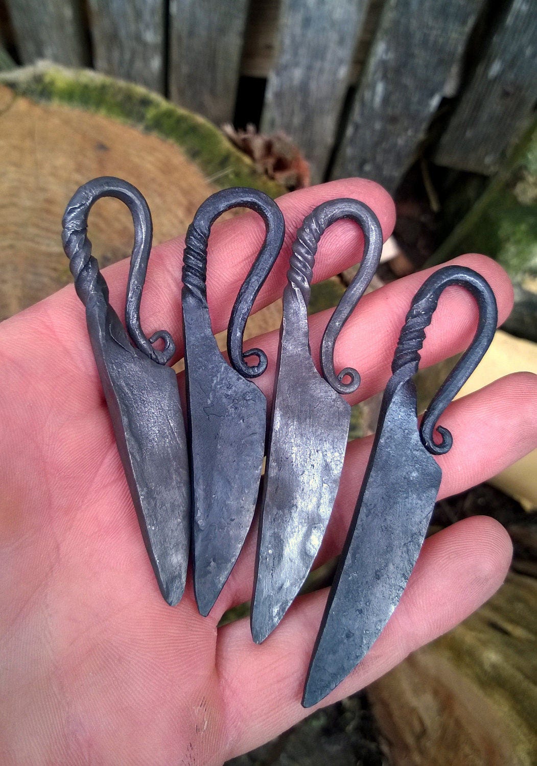 Viking knife pendant, Blacksmith knife, Viking Knife with natural cut leather cord