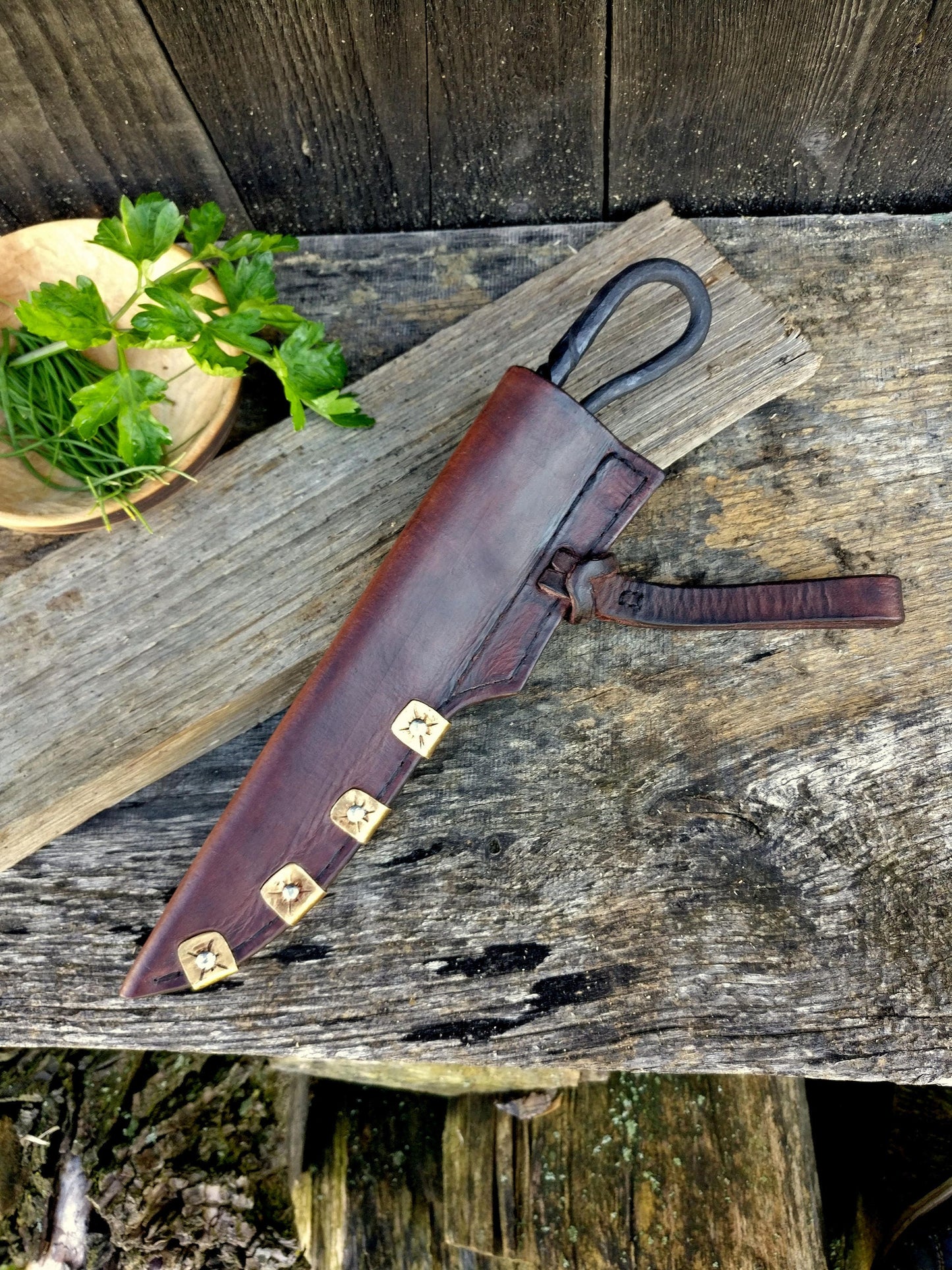 Big blacksmith's knife with leather sheath, viking knife