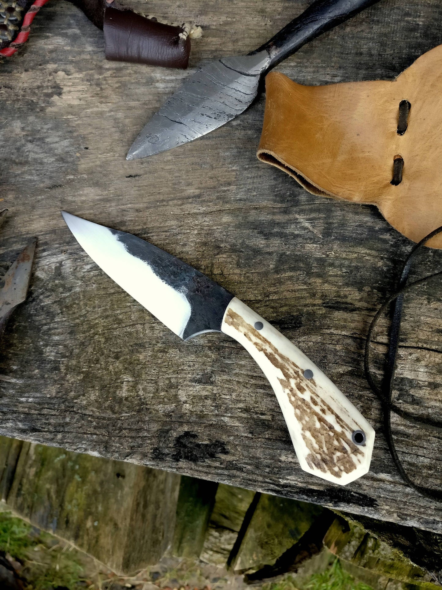 Hunting Skinning knife, Skinner, Deer antler sacales knife