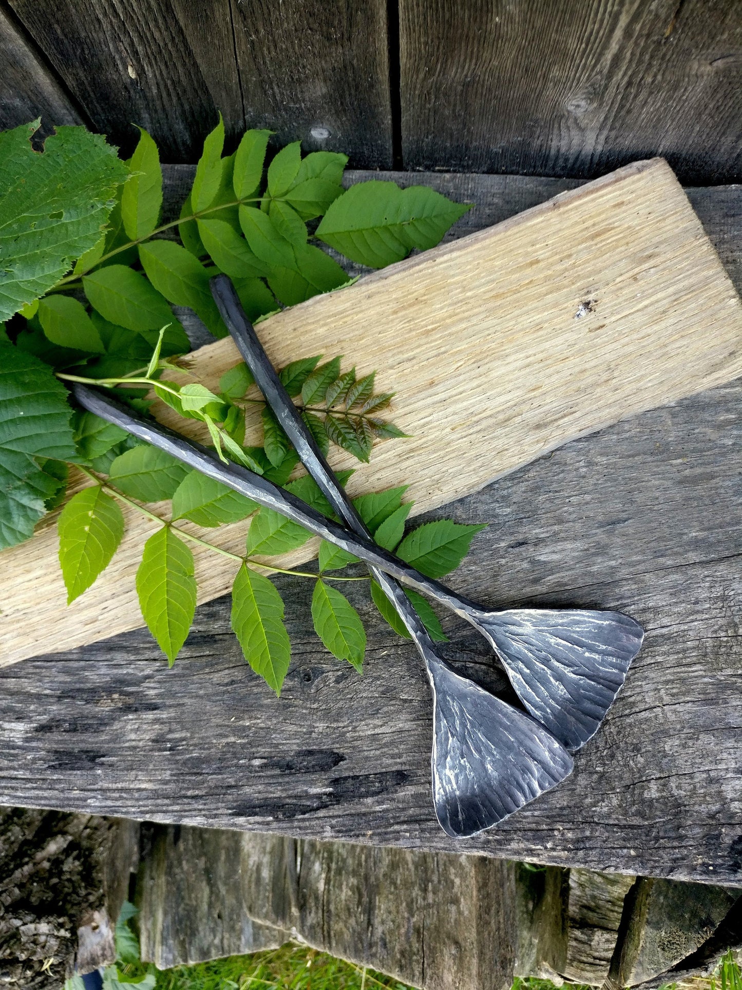 Salad servers, Hanforged stainless steel, Forged servers, Modern salad servers