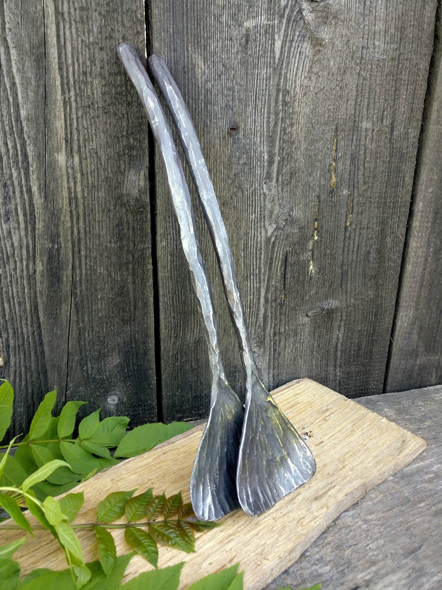 Salad servers, Hanforged stainless steel, Forged servers, Modern salad servers