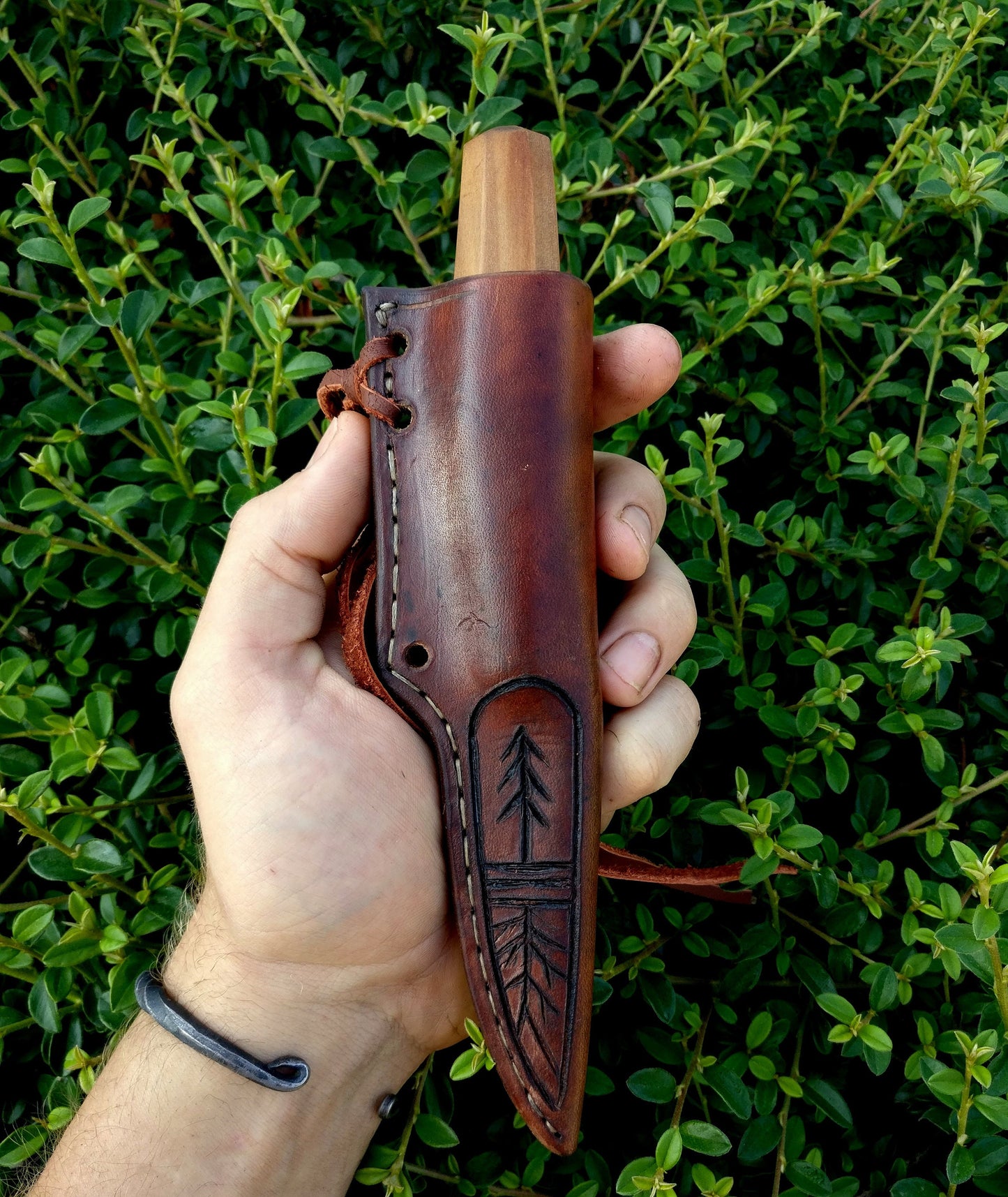 Made to order leather sheath for carving knife. Vegetable leather sheat. Handtooled sheath