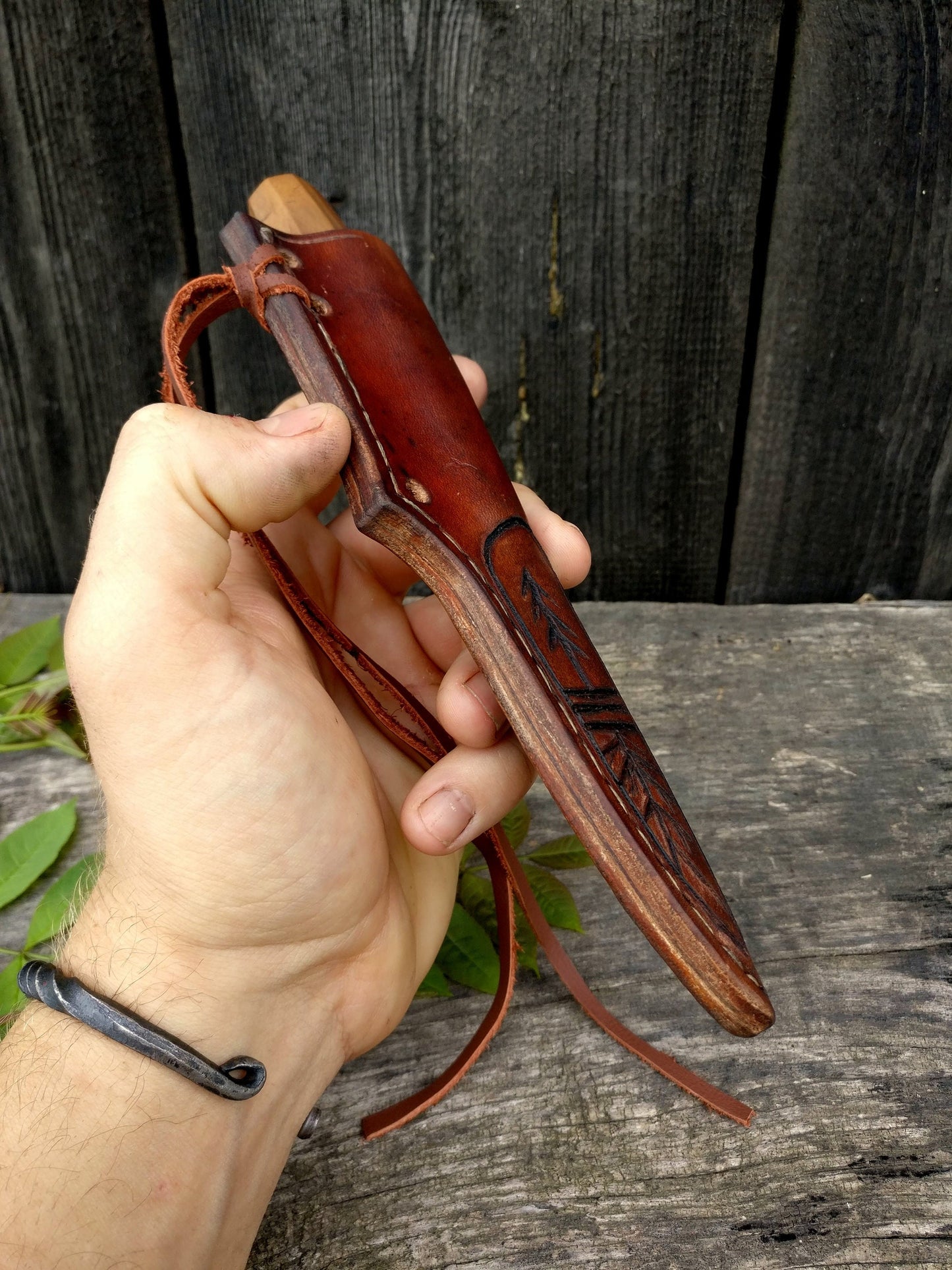 Made to order leather sheath for carving knife. Vegetable leather sheat. Handtooled sheath