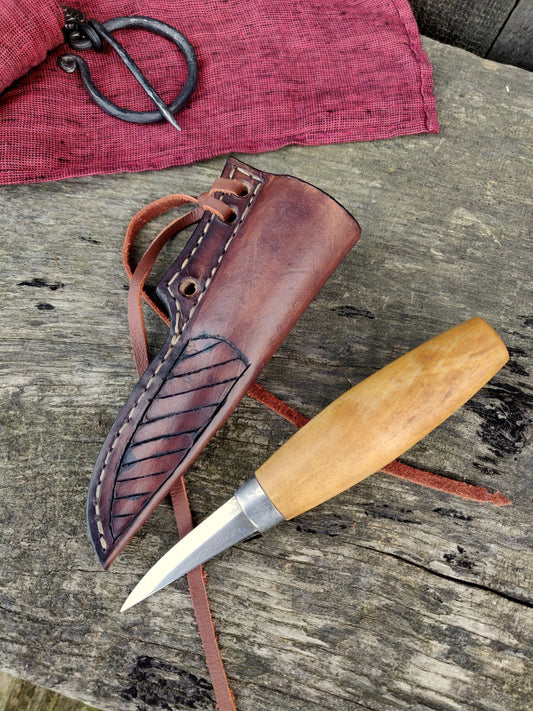 Leather sheath for Mora 120, Made to order leather sheath for carving knife. Vegetable leather sheat. Handtooled sheath