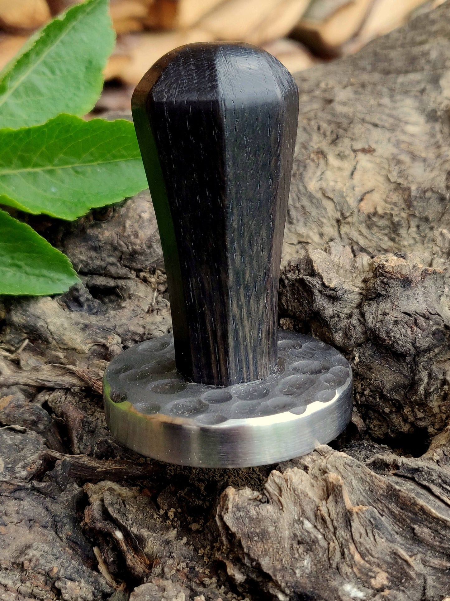 Handmade coffee tamper, 51mm Bog Oak tamper, Stainless steel tamper, Midnight black