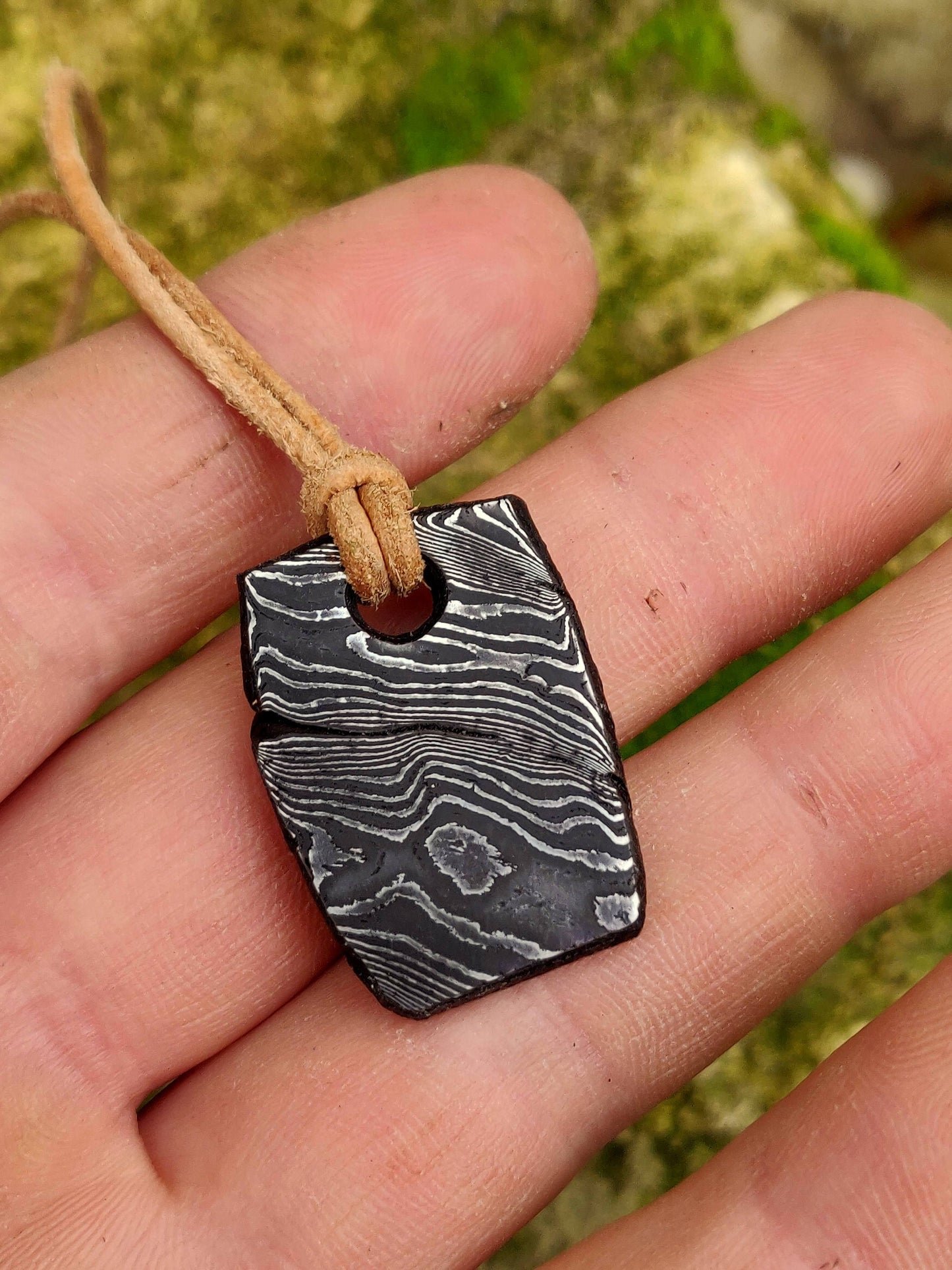 Othala Rune pendant hanforged laminated steel, Damascus rune pendant,