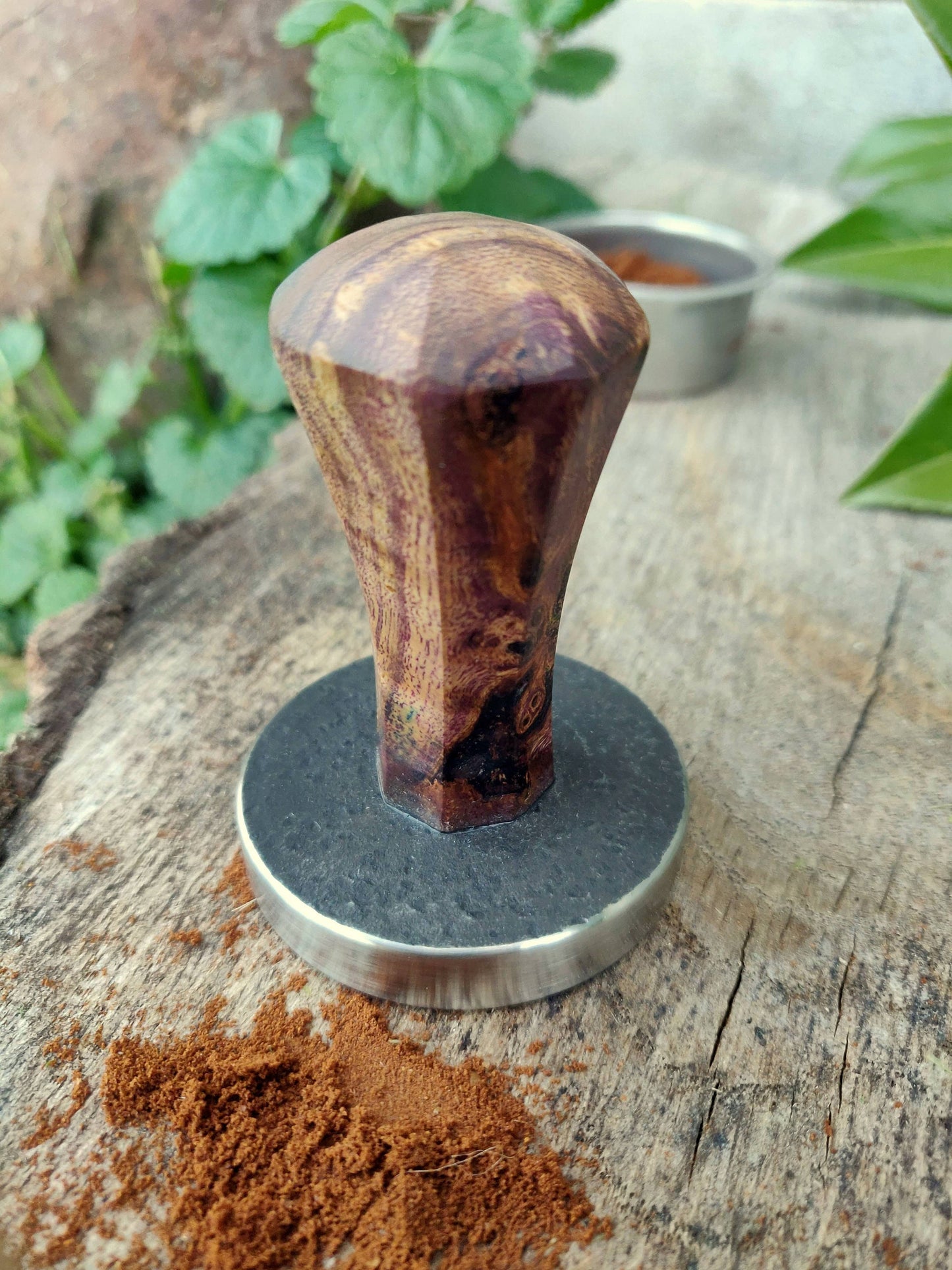 Coffee tamper, 51mm, Multicolored stabilized poplar wood, Stainless steel tamper, Handmade coffee tamper