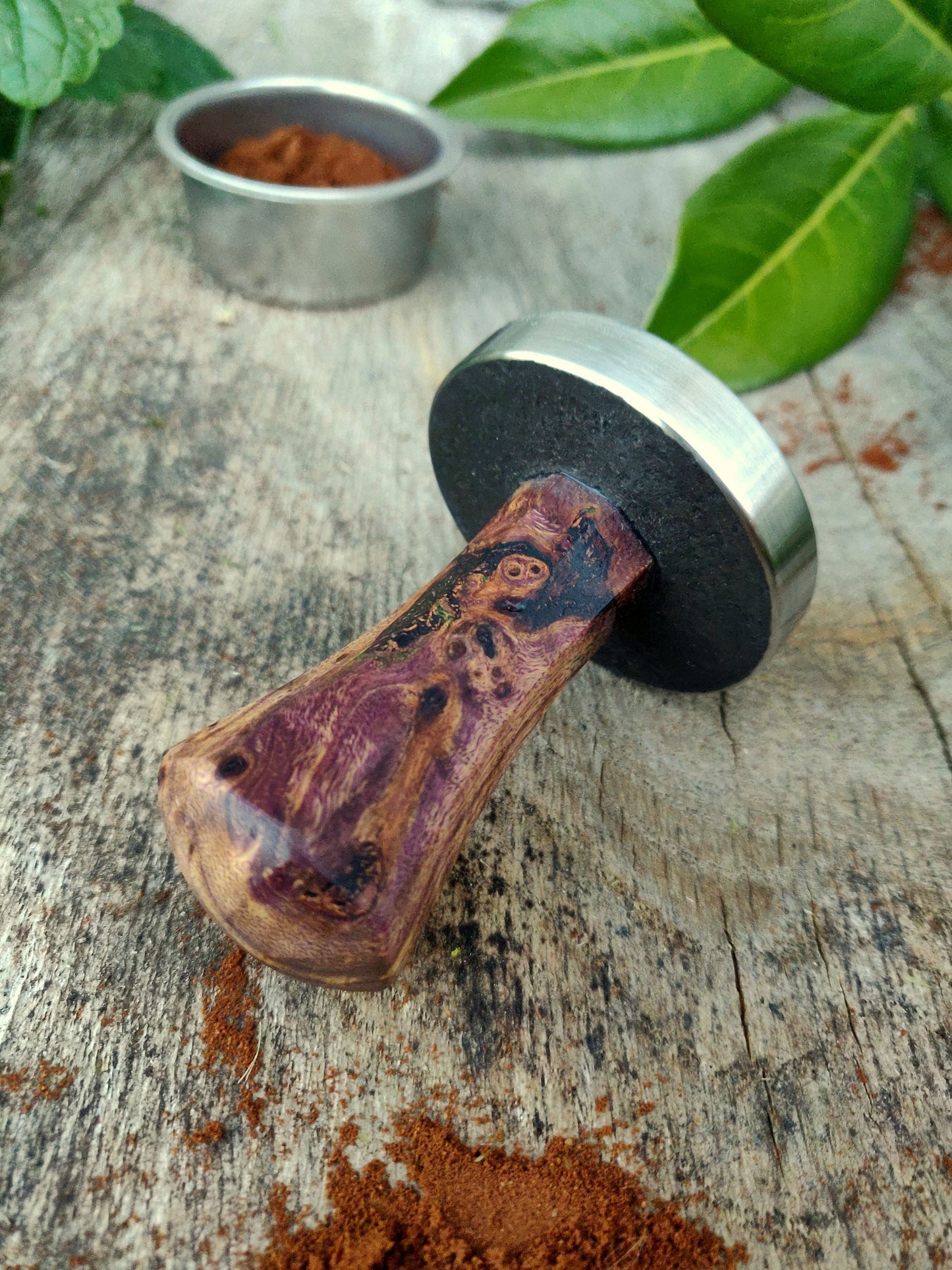 Coffee tamper, 51mm, Multicolored stabilized poplar wood, Stainless steel tamper, Handmade coffee tamper